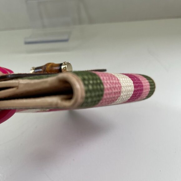 GUCCI Bamboo Tri-Fold Wallet Striped Turn Lock Very Good Condition - Picture 9 of 9